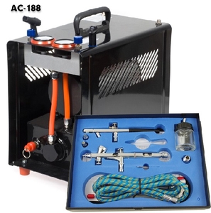 Two Outlet Compressor With Two Pro Airbrushes & Spares - AC-188-paints-and-accessories-Hobbycorner