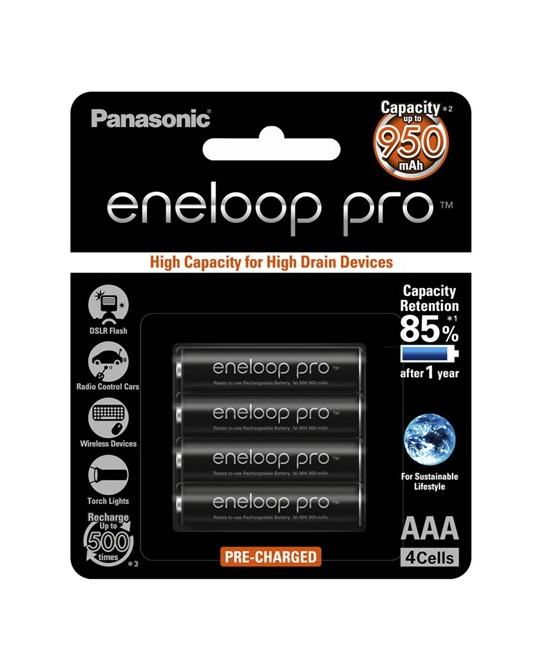 Panasonic Eneloop Pro NiMH AAA Batteries 900mAH 4 Pack -  SB2938
