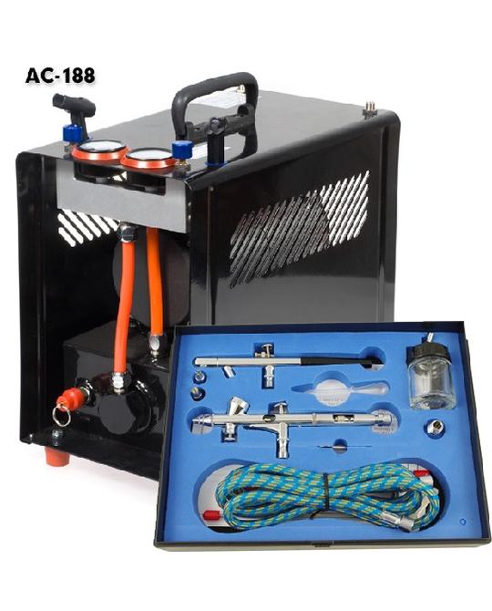 Two Outlet Compressor With Two Pro Airbrushes & Spares - AC-188