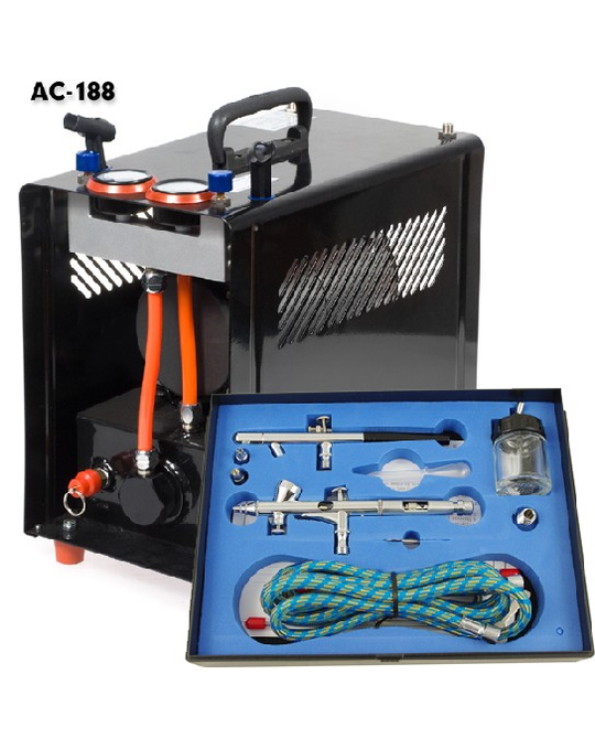 Two Outlet Compressor With Two Pro Airbrushes & Spares - AC-188