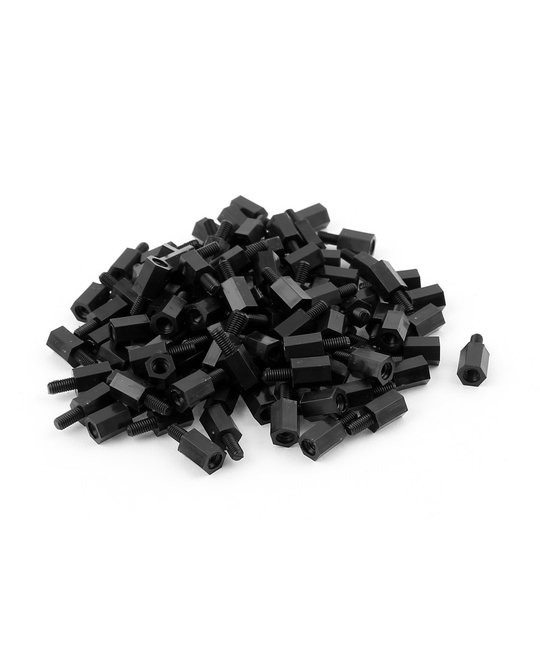 Nylon Pillar Hex Spacer - Single Flat Head - Black - M3x6+6mm - 20pcs