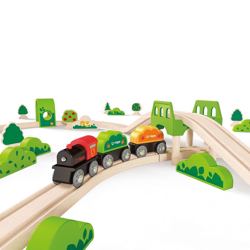 Hape Train Track Puzzle  Compatible 2-in-1 Wooden Train Track Set