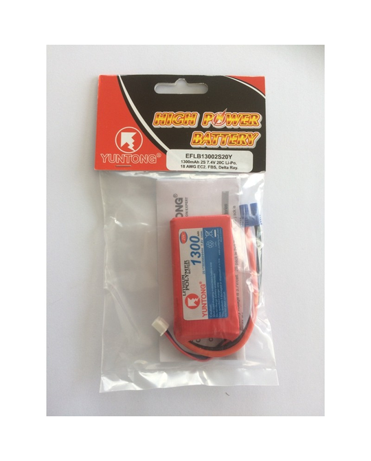 1300mAh 2S 7.4V 20C Li-Po, 18 AWG EC2. FBS - EFLB13002S20Y