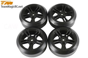 Tires -  1/10 Drift -  mounted -  5 Spoke Black wheels -  12mm Hex -  45° -  Hard (4 pcs) -  503390BK-wheels-and-tires-Hobbycorner