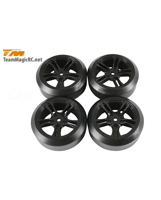 Tires -  1/10 Drift -  mounted -  5 Spoke Black wheels -  12mm Hex -  45° -  Hard (4 pcs) -  503390BK
