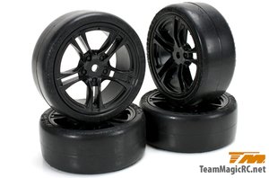 Tires -  1/10 Touring -  mounted -  5 Spoke Black wheels -  12mm Hex -  (4 pcs) -  503329BK-wheels-and-tires-Hobbycorner