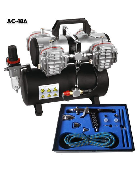 2 Switch Air Compressor With Air Tank, Pistol Air Gun And Tools - AC-48A