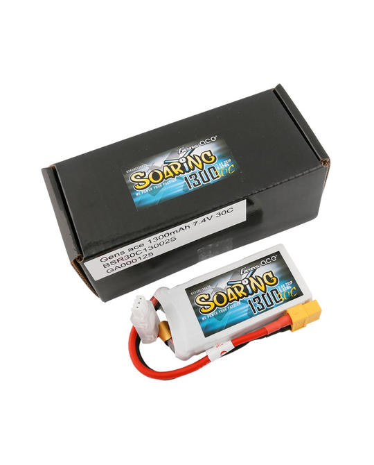 1300mAh 2S 7.4v 30C Soaring Series - 70x34x15mm 79g - XT60