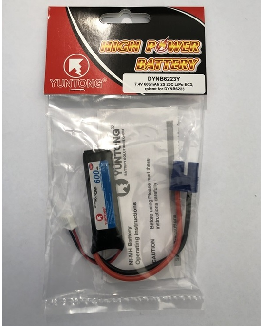 600mAh 2S 7.4V 20C LiPo EC3 (Replaces DYNB6223)