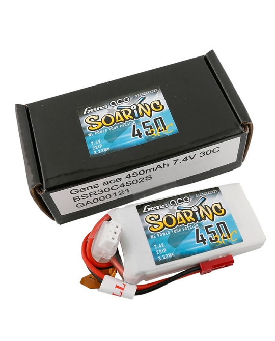 450mAh 2S 7.4v 30C 56x31x9mm 33g JST Plug Soaring Series