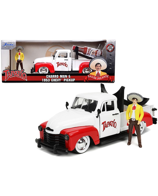 1/24 1953 Chevrolet Pickup Truck White and Red with Charro Man - 31968