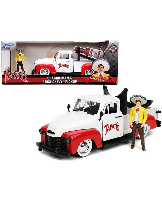 1/24 1953 Chevrolet Pickup Truck White and Red with Charro Man - 31968