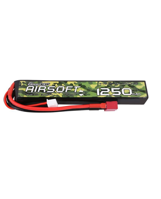 1250mAh 25C 3S 11.1V Airsoft Gun Lipo Battery, T-Plug - Deans