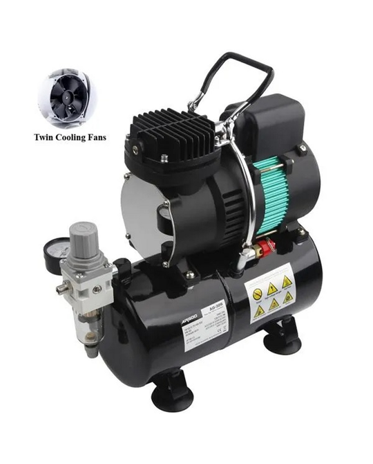 Premium Aibrush Compressor AG-326 Twin Cooling Fans and Tank With Air Brush Kit