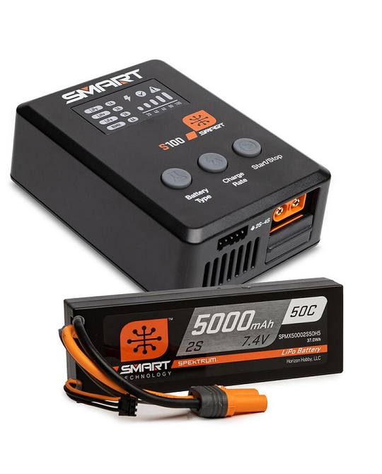 Smart Powerstage Bundle - 5000mAh 2S 50C LiPo Battery (IC5) S100 Charger