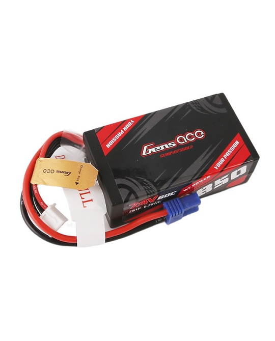 850mAh 7.4V 2S1P 60C Lipo - EC2 Plug - 57g 58x32x20.8mm
