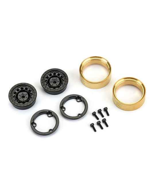 1/24 Rock Shooter Brass F/R 1.0' 7mm Hex Crawler Wheels (2) SCX24