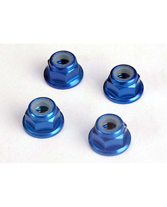 Traxxas -  1747R -  Nuts, aluminum, flanged, serrated (4mm) (blue- anodized) -  1747R