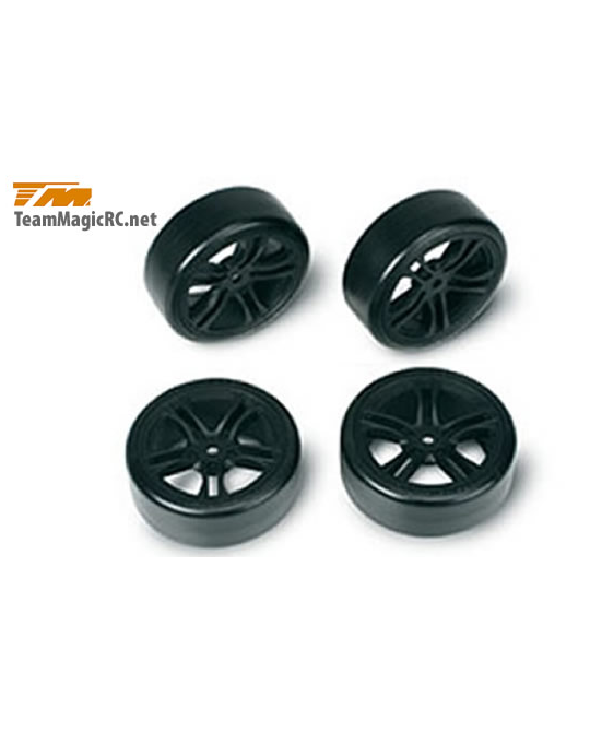 1/10 Drift -  mounted -  5 Spoke Black wheels  -  503302BK