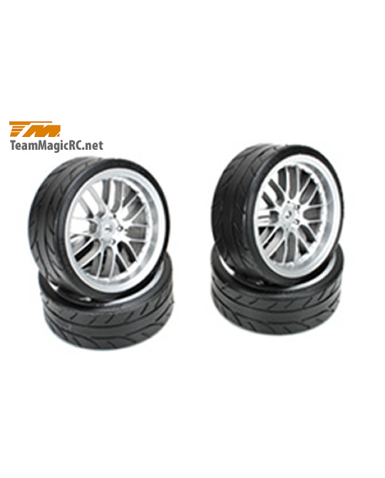 1/10 Drift -  mounted -  8 Spoke Fog Silver wheels  -  503330FS
