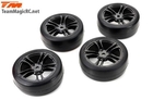 Tires -  1/10 Touring -  mounted -  5 Spoke Silver wheels -  12mm Hex -  High Grip (4 pcs) -  507508BK