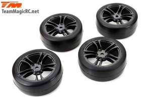 Tires -  1/10 Touring -  mounted -  5 Spoke Silver wheels -  12mm Hex -  High Grip (4 pcs) -  507508BK-wheels-and-tires-Hobbycorner