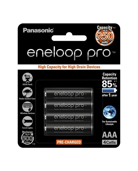 Panasonic Eneloop Pro NiMH AAA Batteries 900mAH 4 Pack -  SB2938